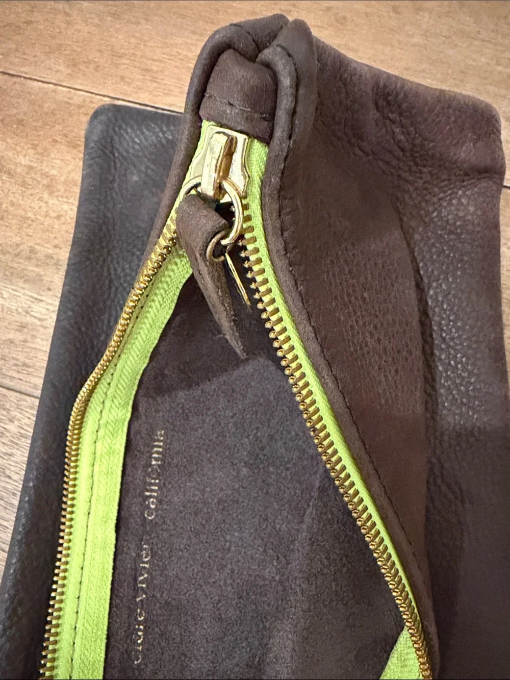 Men's Brown Leather Clutch with Yellow Zipper